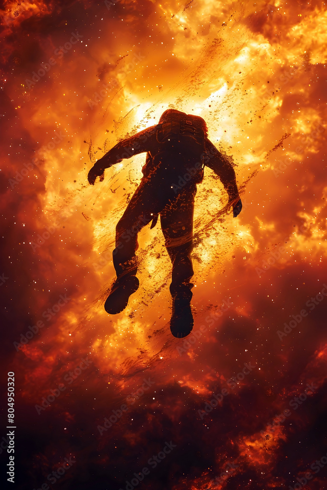 Naklejka premium Dive Deep into the Cosmic Ocean of Existence:A Transcendent Journey Through Flames of Enlightenment