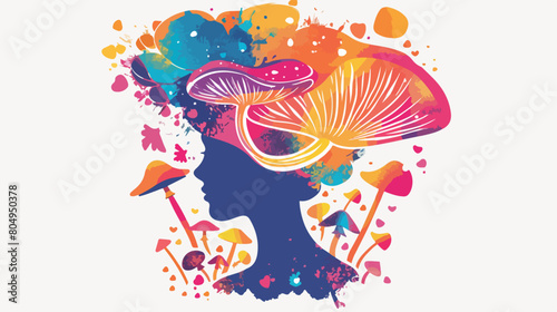 Female face with mushroom hairstyle in colorful