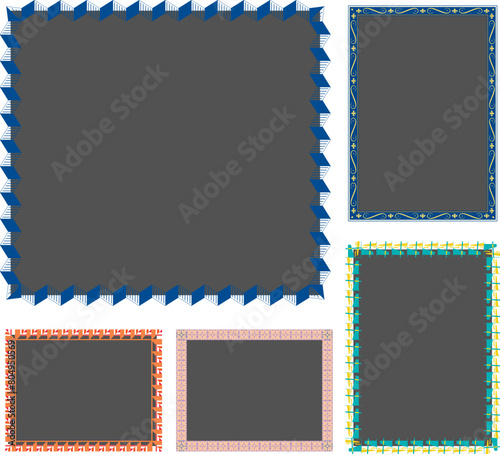 illustration of set of 5 border frames with fill
