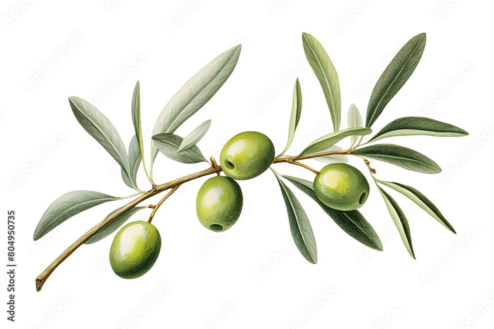 An olive branch with fruit and leaves. Watercolor illustration. isolated on a Transparent Background. Generative AI An olive branch with fruit and leaves. Watercolor illustration. isolated on a Transparent Background. Generative AI