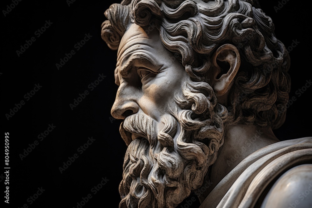 Intricate ancient marble sculpture with flowing, curled hair Intricate ancient marble sculpture with flowing, curled hair