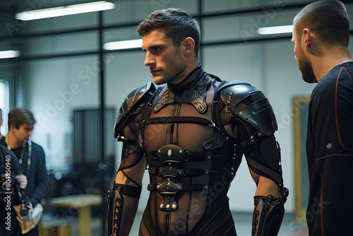 futuristic cyborg warrior in high-tech armor