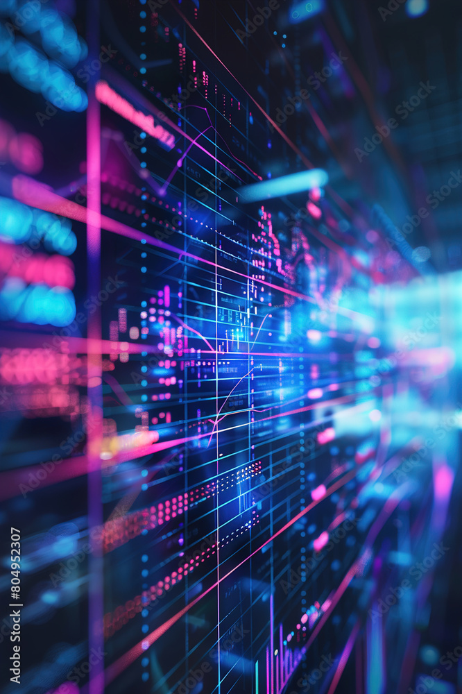 Graph, chart and hologram of stock market, financial management and investment profit tracking. Graph, chart and hologram of stock market, financial management and investment profit tracking.