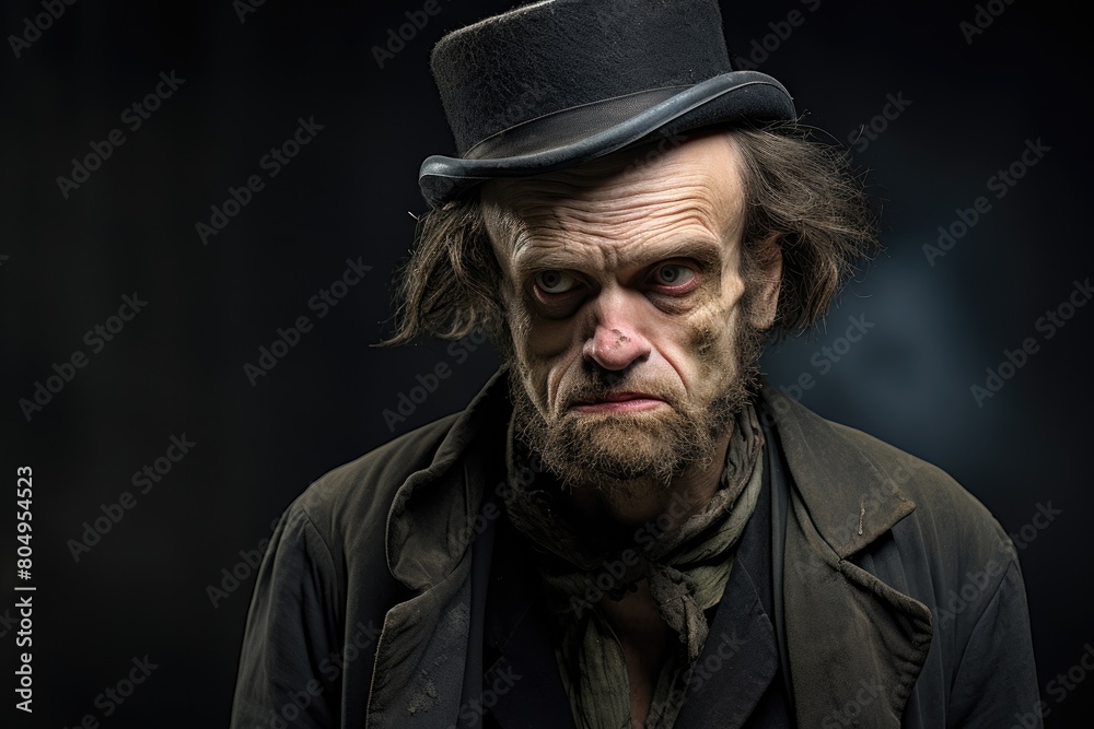 Intense look of a rugged, bearded man in a top hat Intense look of a rugged, bearded man in a top hat