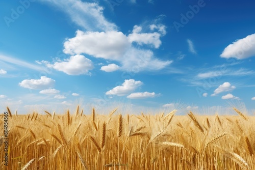 golden wheat field under blue sky with clouds