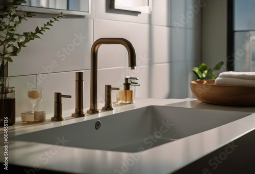 bathroom mockup counter modern sink interior house design luxury sunlight faucet