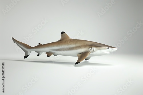 Blacktip reef shark, 3D artwork, clean white background, sleek swimming form, precise texture, ambient light from front photo