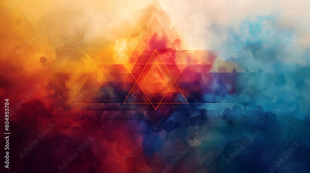 Radiant Geometric Meditation in Watercolor Embracing Divine Essence of Sacred Forms
