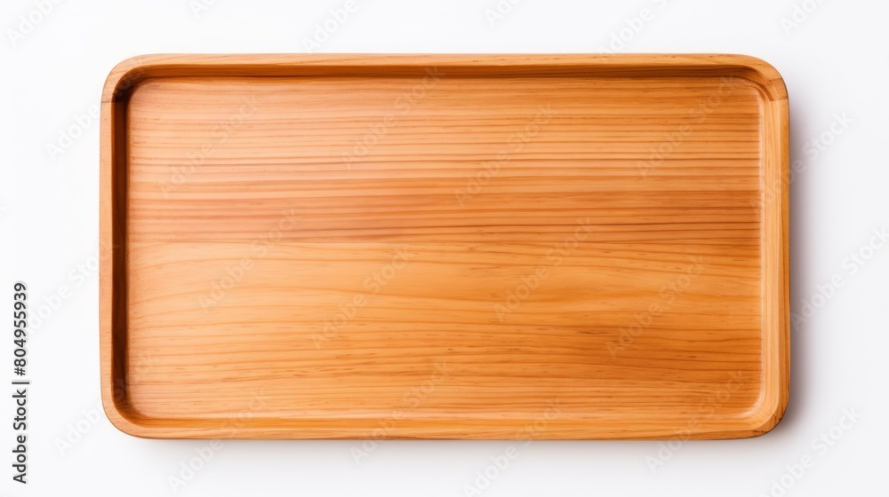 One empty wooden tray isolated on white One empty wooden tray isolated on white