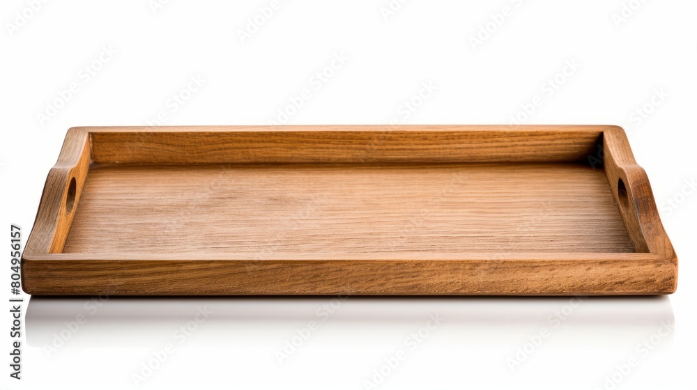 One empty wooden tray isolated on white