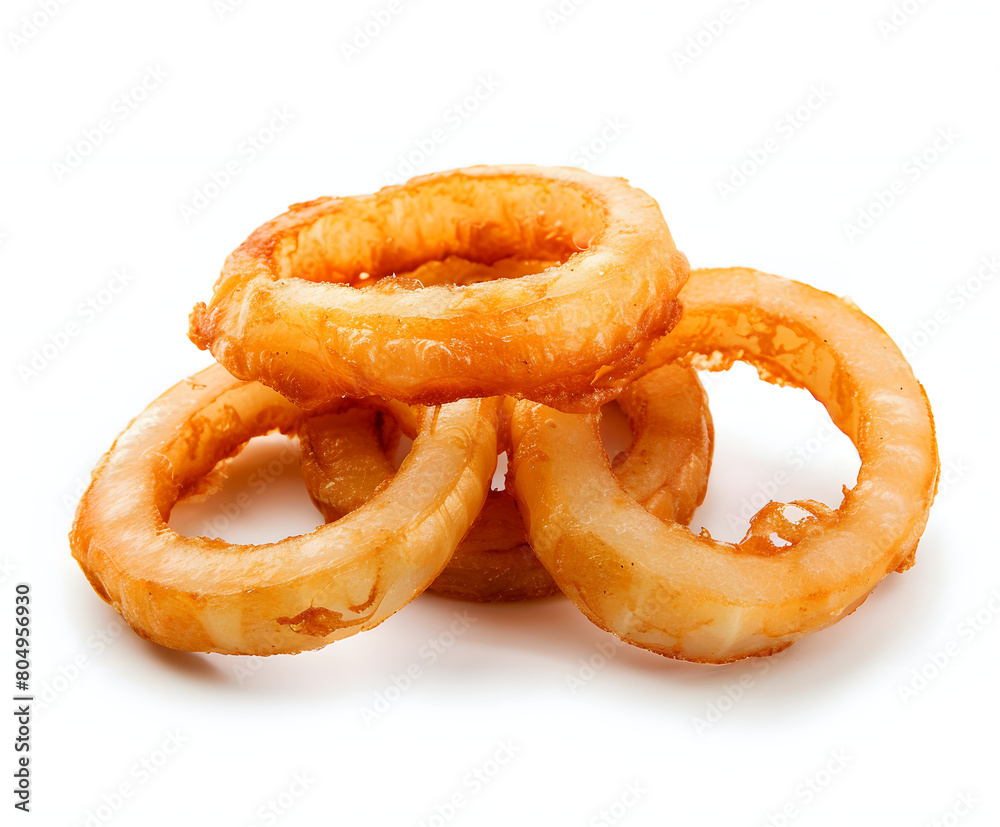 Fried onion rings falling on a white background. Fried onion rings falling on a white background.