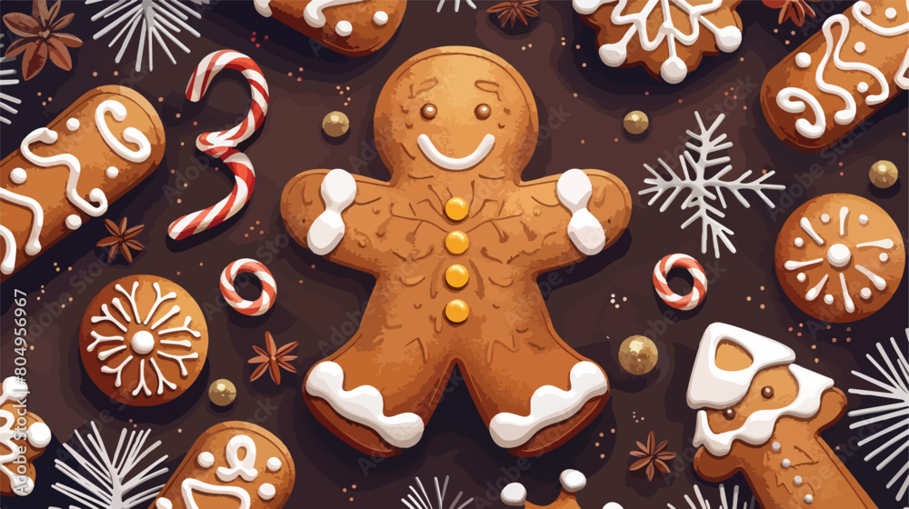 Gingerbread man poster design with lettering Vector style
