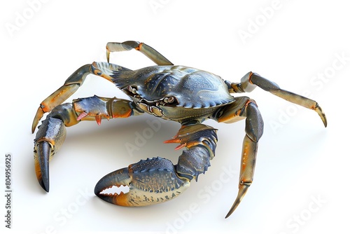 Fiddler crab, 3D artwork, clean white background, one large claw prominent, accurate coloration, ambient light from above photo