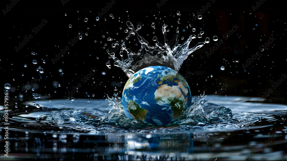 Earth Globe Dropped into Water, Reflecting Impact and Importance Earth Globe Dropped into Water, Reflecting Impact and Importance