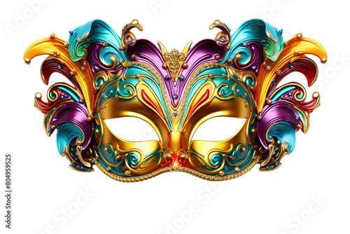 a Flamboyant Mardi Gras Masks bright colors, Isolated on transparent PNG background, Generative ai