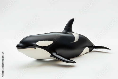 Orca whale  3D illustration  minimalist white background  side view  highdetail finish  gentle diffuse lighting  eyelevel camera