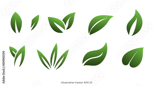 Green color leaf vector logo flat ico , isolated on white background , illustration Vector EPS 10