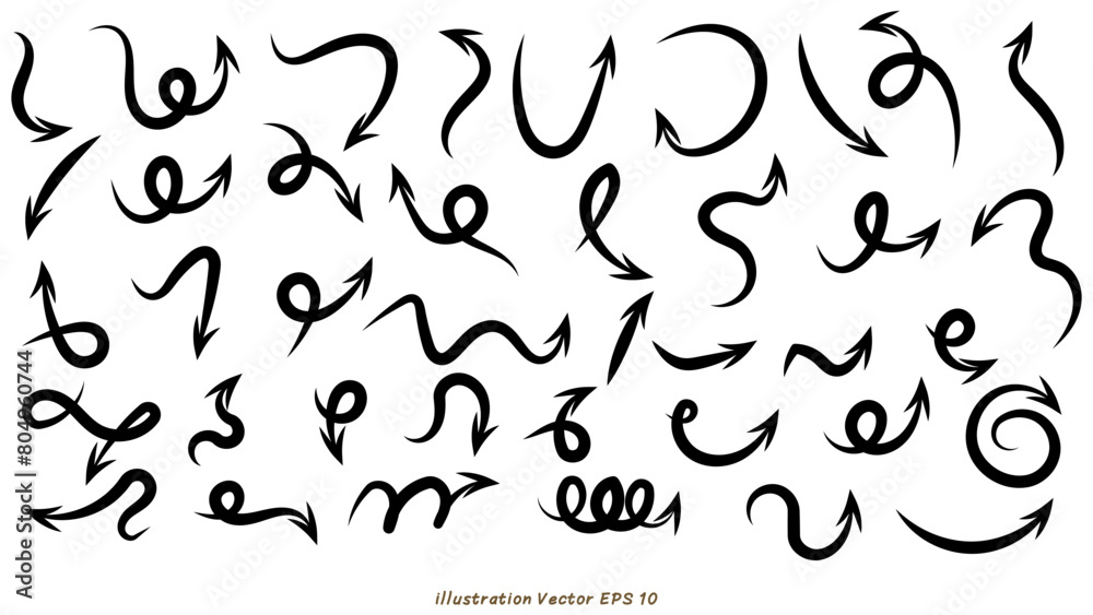 Set arrows pointing in different directions handwritten calligraphy isolated on white background , Flat Modern design, illustration Vector EPS 10 Set arrows pointing in different directions handwritten calligraphy isolated on white background , Flat Modern design, illustration Vector EPS 10