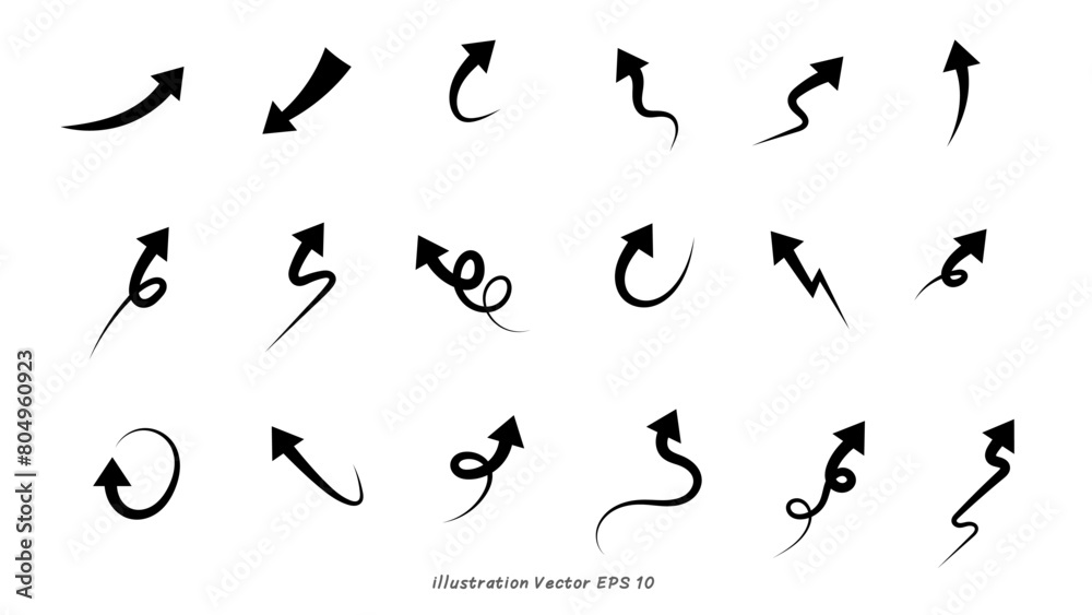 Set arrows pointing in different directions handwritten calligraphy isolated on white background , Flat Modern design, illustration Vector EPS 10 Set arrows pointing in different directions handwritten calligraphy isolated on white background , Flat Modern design, illustration Vector EPS 10