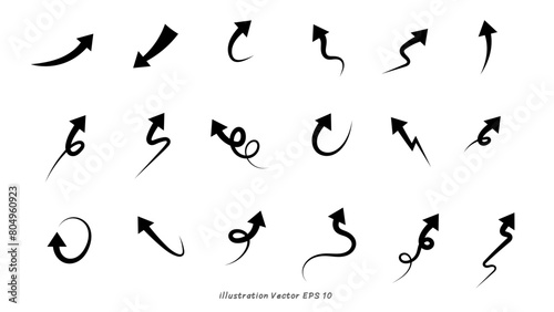 Set arrows pointing in different directions handwritten calligraphy isolated on white background   Flat Modern design  illustration Vector EPS 10