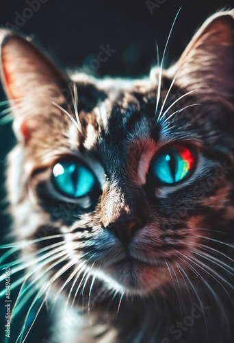 A stylish white cat wearing sunglasses on a vibrant blue background. Generative ai