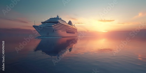 Experience a luxurious getaway at sea with a generic cruise ship gliding peacefully over the serene waters.