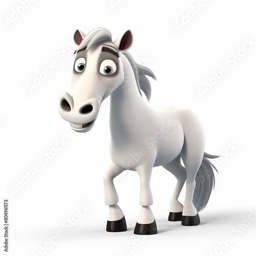 3D Cartoon Horse Character Isolated on White Background with Happy Expression