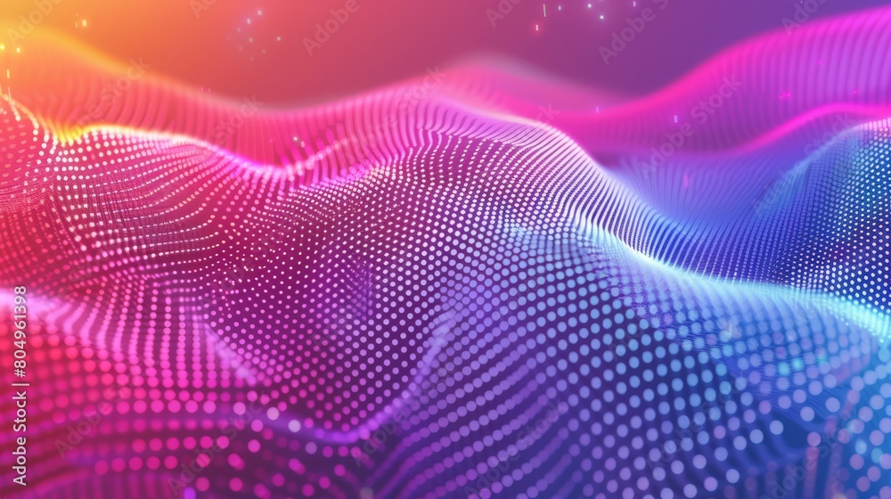 A background in the style of 3D render, wavy and rippled dotted surface in shiny glowing material with different colors A background in the style of 3D render, wavy and rippled dotted surface in shiny glowing material with different colors
