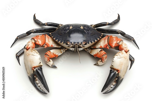 Stone crab, 3D image, stark white background, robust body, detailed claws, clear and direct lighting from above photo