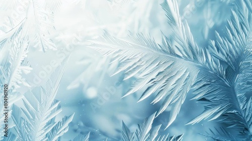 A beautiful close-up photograph of frost on a window. The delicate ice crystals are formed in a variety of shapes and sizes  creating a stunning and unique work of art.