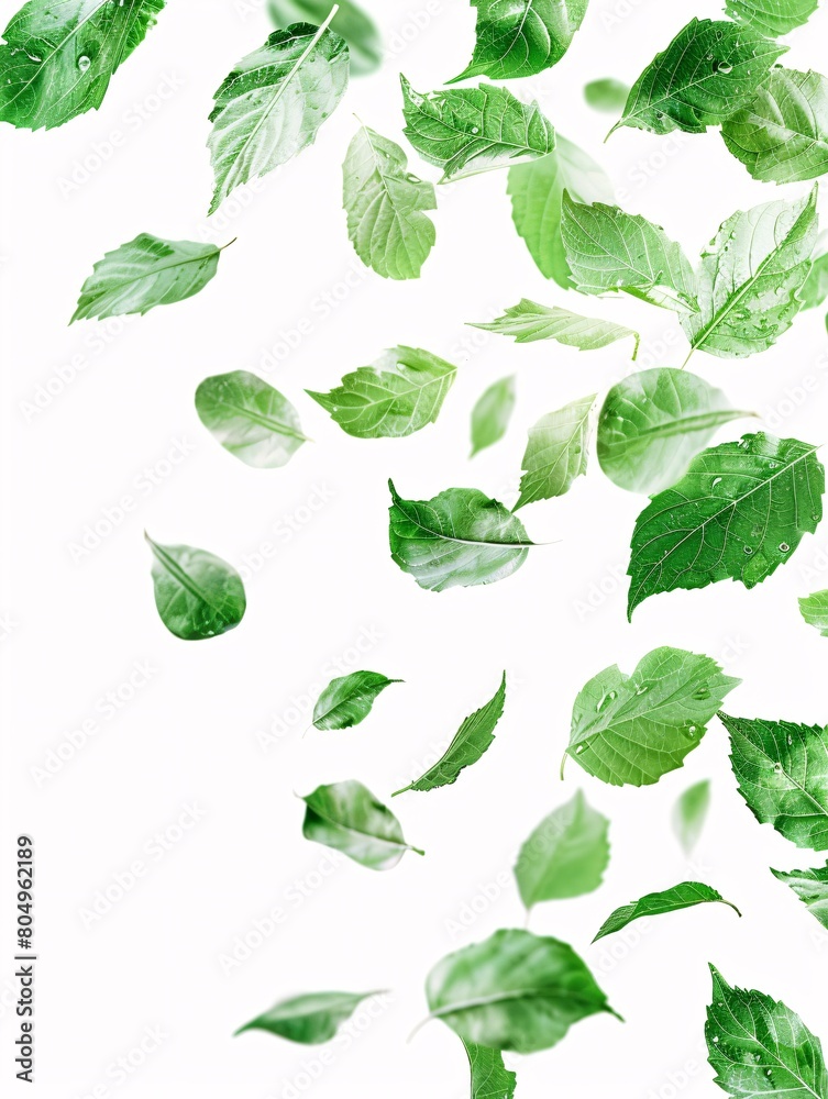 Green leaves gently swaying on a white backdrop. Green leaves gently swaying on a white backdrop.