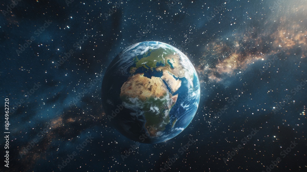 Naklejka premium The earth in space, against a galaxy background with stars.