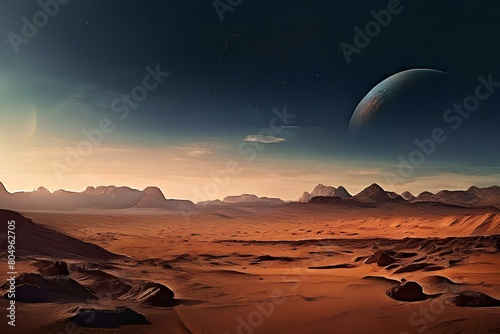 Martian panoramic landscape poster with copy space.