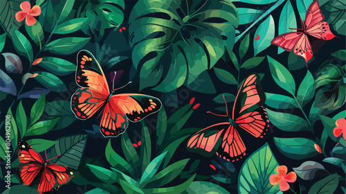 Wallpaper of butterflies and plants Vector illustration