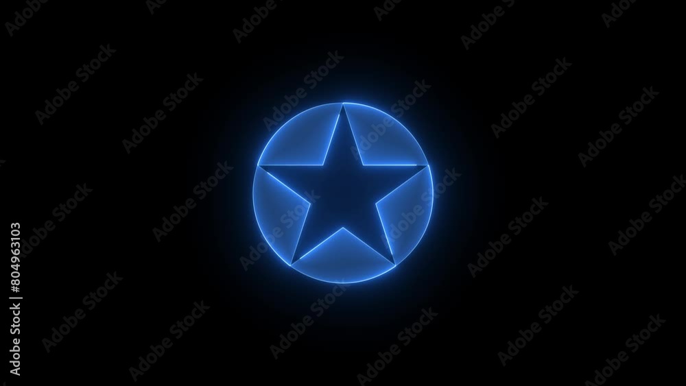 Circle round star icon glowing neon blue color animation black background Circle round star icon glowing neon blue color animation black background