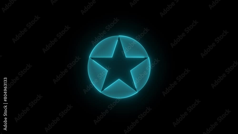 Circle round star icon glowing neon cyan color animation black background Circle round star icon glowing neon cyan color animation black background