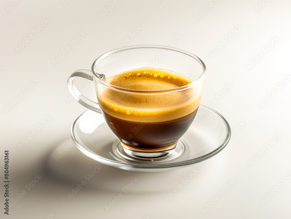 Espresso in a Clear Glass Cup on White Background. Espresso in a Clear Glass Cup on White Background.