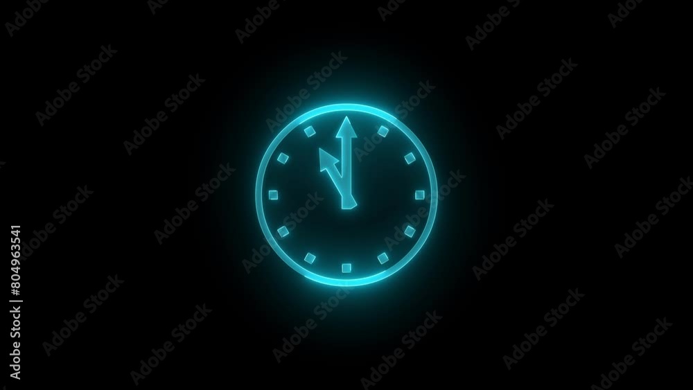 Eleven O'clock icon glowing neon cyan color animation black background Eleven O'clock icon glowing neon cyan color animation black background