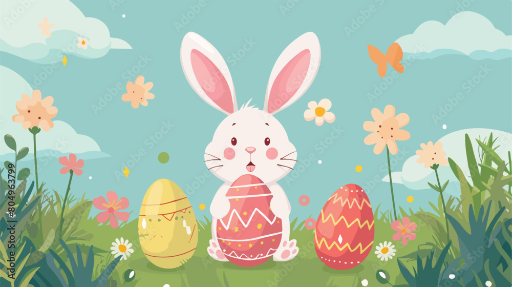 Happy easter rabbit with eggs design Spring decoratio