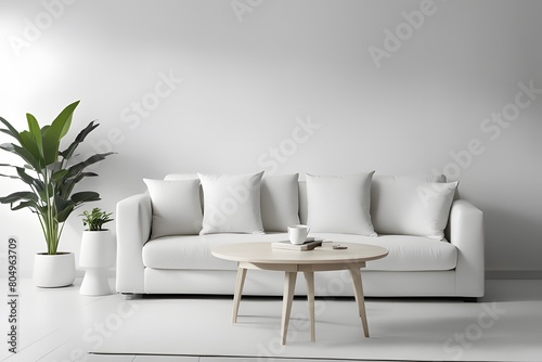 Simple neat interior. Simple sofa and table, ai, generative, 생성형, 심플한 인테리어 © Kim
