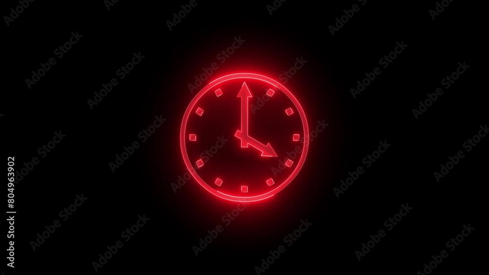 Four O'clock icon glowing neon red color animation black background