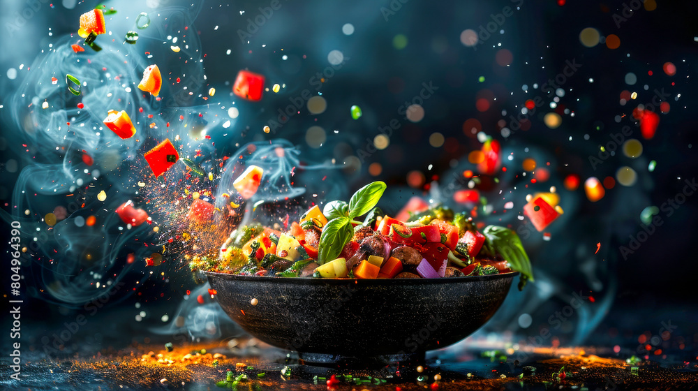 Dynamic Tomato Salad Splash in Bowl. Dynamic Tomato Salad Splash in Bowl.