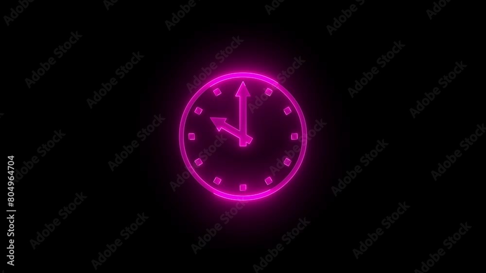 Ten O'clock icon glowing neon pink color animation black background Ten O'clock icon glowing neon pink color animation black background