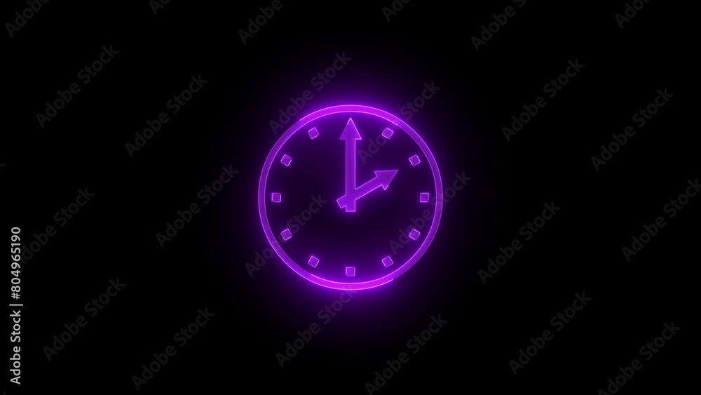 Two O'clock icon glowing neon purple color animation black background Two O'clock icon glowing neon purple color animation black background