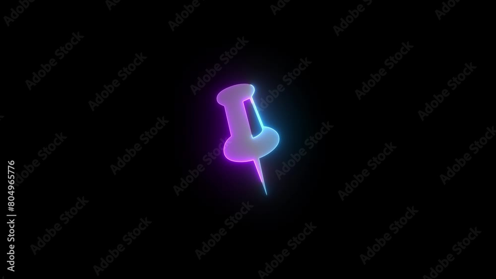 Neon drawing pin icon cyan purple color glowing animated black background Neon drawing pin icon cyan purple color glowing animated black background