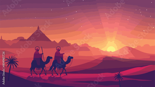 Wise men traveling in the desert christmas scene vector