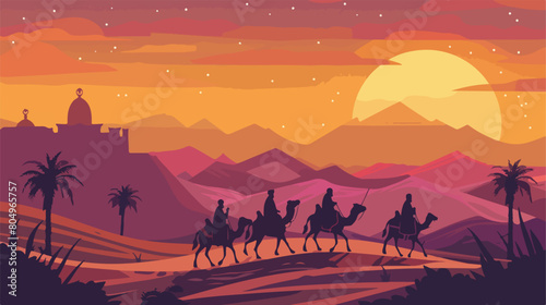 Wise men traveling in the desert christmas scene vector