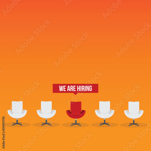 Business banner with empty chairs and text we are hiring	