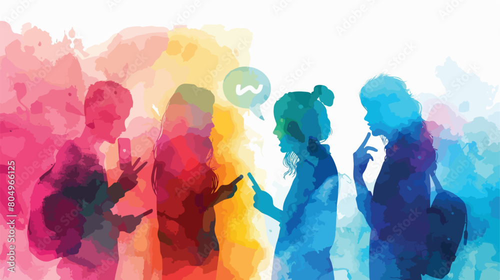 Woman and group social network chat in smartphone