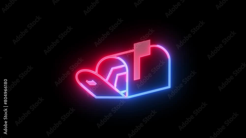 Neon open mail box icon blue red color glowing animated black background Neon open mail box icon blue red color glowing animated black background